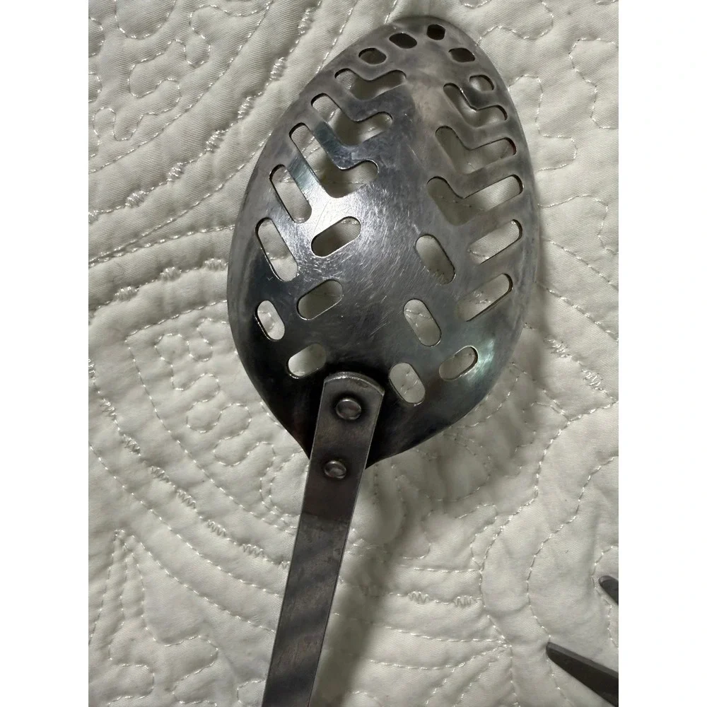 Ekco Forge‎ Slotted Spoon Kitchen Tool 11.5in Silver Black Vintage Stainless USA